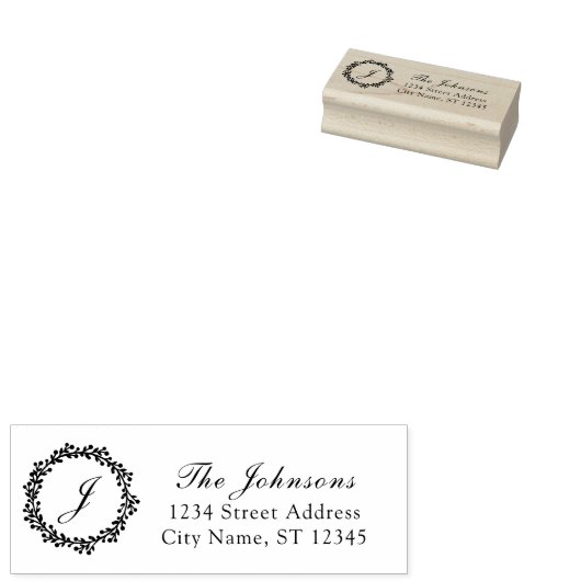 モノグラムファミリー名RSVPアドレス王室のローレルウレア ラバースタンプ (押印)