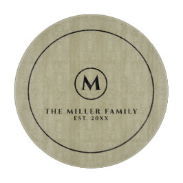 モノグラムファミリ名と日付 | Sage & Black Round カッティングボード