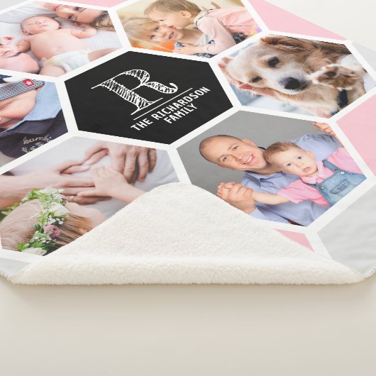 モノグラムファミリ名ジオメトリック6フォトコラージュ シェルパブランケット (3/4)