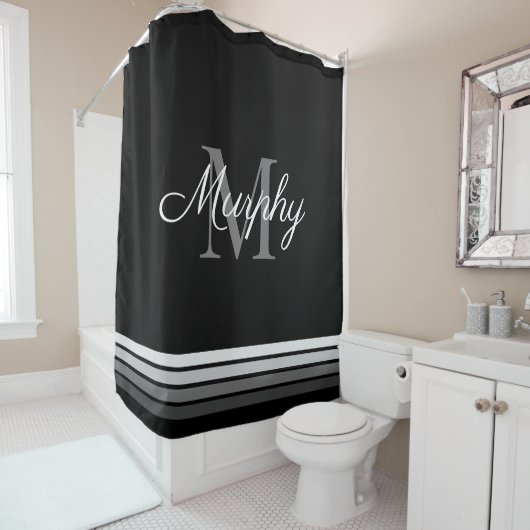 モノグラムファミリ名モダンエレガント文字イニシャル シャワーカーテン (インサイチュ)