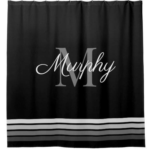 モノグラムファミリ名モダンエレガント文字イニシャル シャワーカーテン (正面)