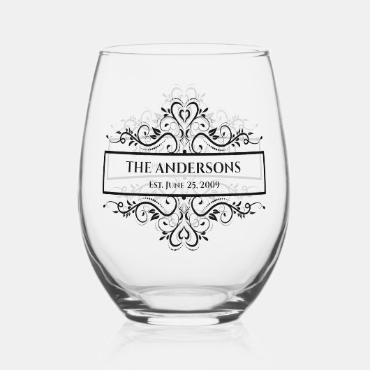 モノグラムファミリ名華美の日付 ステムなしワイングラス (裏面)