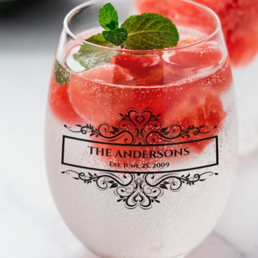 モノグラムファミリ名華美の日付 ステムなしワイングラス