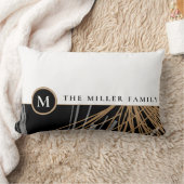 モノグラムファミリ名 |白黒と金ゴールドリボン ランバークッション (ブランケット)