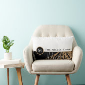 モノグラムファミリ名 |白黒と金ゴールドリボン ランバークッション (椅子)