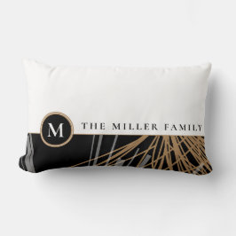 モノグラムファミリ名 |白黒と金ゴールドリボン ランバークッション
