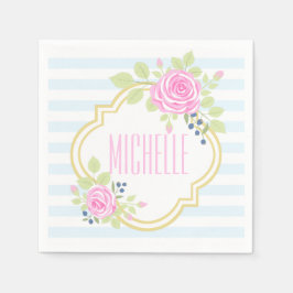 モノグラムファンシーバラブルーベリー紙ナプキンス スタンダードカクテルナプキン