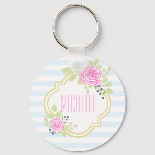 モノグラムファンシーピンクローズブルーベリーキーチェーン キーホルダー (正面)