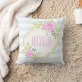モノグラムファンシーピンクローズブルーベリー装飾用クッション クッション (ブランケット)