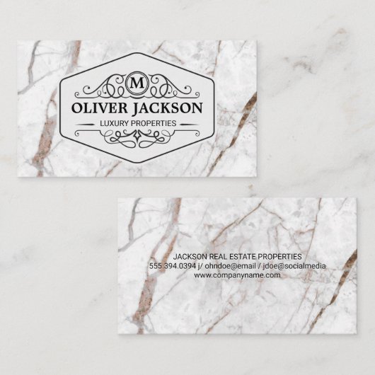 モノグラムファンシー付きフレーム |白大理石 名刺 (正面/裏面)