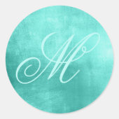 モノグラムファンシー光沢フェイクターコイズ箔 ラウンドシール (正面)