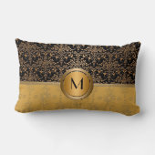 モノグラムファンシー金ゴールド及びブラックダマスクデザイン ランバークッション (裏面)