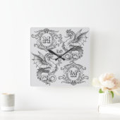 モノグラムファンタジー中世ドラゴン華美フレーム スクエア壁時計 (ホーム)