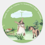 モノグラムファームウィンドミルホースボーイズ赤ちゃんシャワー ラウンドシール (正面)