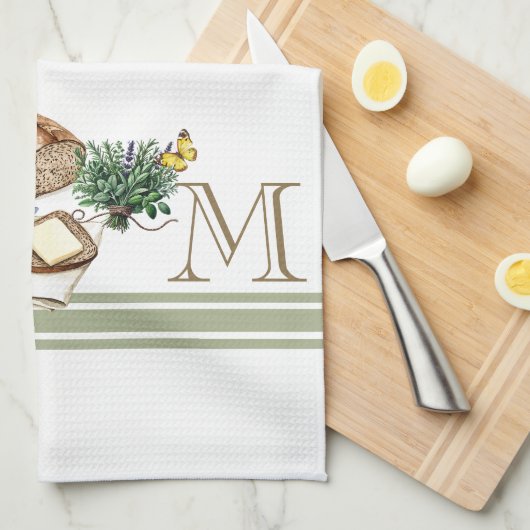 モノグラムファームハウスキッチンタオルサージグリーンハーブ キッチンタオル (四つ折り)