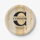 モノグラムフェイクブッチャーブロックウッド |パーソナライズされた | ペーパープレート (正面)