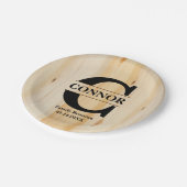 モノグラムフェイクブッチャーブロックウッド |パーソナライズされた | ペーパープレート (アングル)