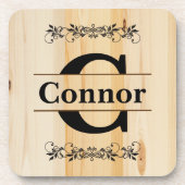 モノグラムフェイクブッチャーブロックナチュラルウッドルック コースター (正面)