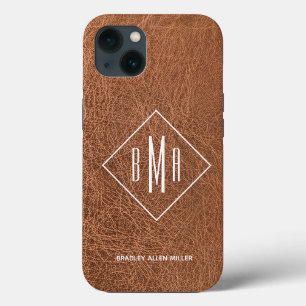 モノグラムフェイクブラウンレザー iPhone 13ケース