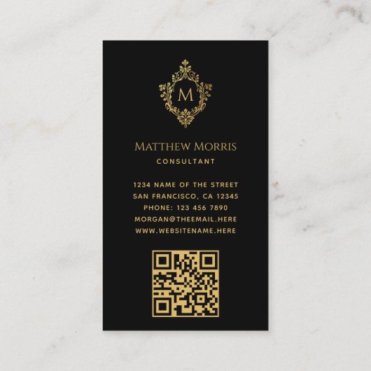 モノグラムフェイクブラック金ゴールドエレガントクレストQR背面 名刺 (裏面)