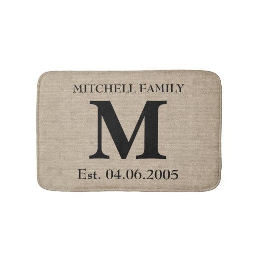 モノグラムフェイクリネン赤褐色の素朴なイニシャルの結婚 バスマット (正面)