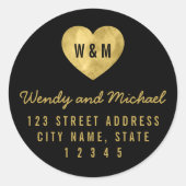 モノグラムフェイク金ゴールドハート対差出人住所 ラウンドシール (正面)