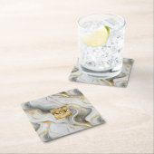 モノグラムフェイク金ゴールド、グレーとホワイトマーブル結婚ズ スクエアペーパーコースター (インサイチュ)