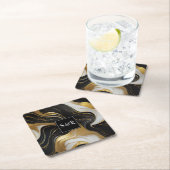 モノグラムフェイク金ゴールド、白黒マーブル結婚ズ スクエアペーパーコースター (インサイチュ)
