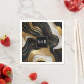 モノグラムフェイク金ゴールド、白黒マーブル結婚ズ スタンダードカクテルナプキン (インサイチュ)