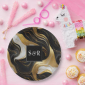 モノグラムフェイク金ゴールド、白黒マーブル結婚ズ ペーパープレート (パーティー)