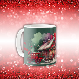 モノグラムフェスティバルヴィンテージクリスマスオングリーン | コーヒーマグカップ