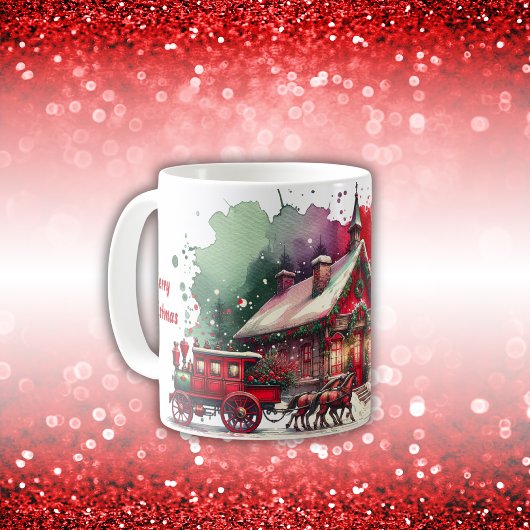 モノグラムフェスティバルヴィンテージクリスマスオンホワイト | コーヒーマグカップ
