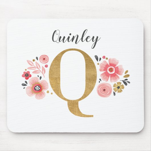 モノグラムフェミニンイニシャルピンク金ゴールド文字Q マウスパッド (正面)