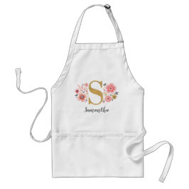 モノグラムフェミニンイニシャルピンク金ゴールド文字S スタンダードエプロン