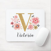 モノグラムフェミニンイニシャルピンク金ゴールド文字V マウスパッド (マウス)