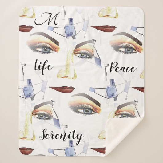 モノグラムフェミニンシック芸術的アートワーク シェルパブランケット (正面)