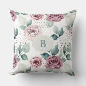 モノグラムフェミニンヴィンテージシャビーシックなピンクのバラ クッション (正面)