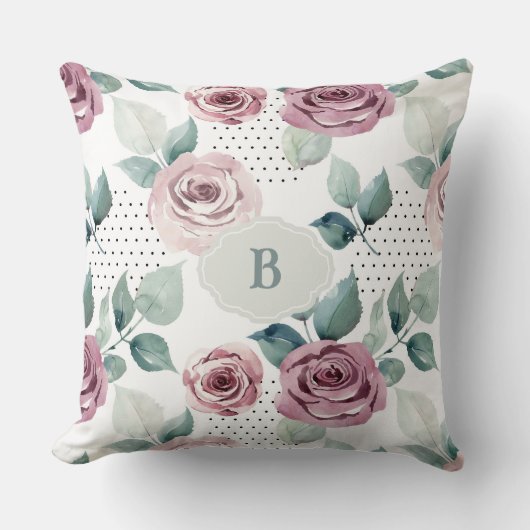モノグラムフェミニンヴィンテージシャビーシックなピンクのバラ クッション (正面)