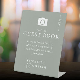 モノグラムフォトゲストブックセージグリーン結婚ズ 台座サイン