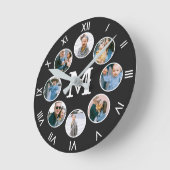 モノグラムフォトコラージュのローマ数字 ラウンド壁時計 (傾斜)