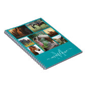 モノグラムフォトコラージュティール(緑がかった色)名前をカスタムする手帳 ノートブック (右側)