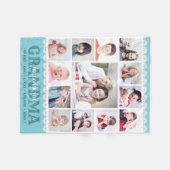 モノグラムフォトコラージュハッピーバースデーおばあちゃん フリースブランケット (正面(横))