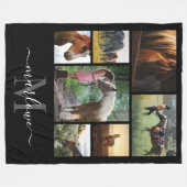 モノグラムフォトコラージュ白黒名 フリースブランケット (正面(横))