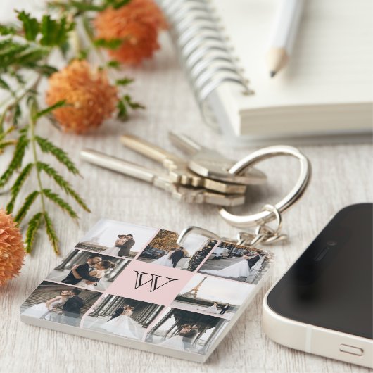 モノグラムフォトコラージュ赤面ピンク キーホルダー (正面右)