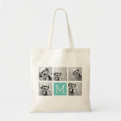 モノグラムフォトコラージュ – 最大5枚の写真ティール（緑がかった色） トートバッグ (正面)