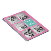 モノグラムフォトコラージュ – 最大5枚の写真ピンク ノートブック (右側)