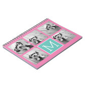 モノグラムフォトコラージュ – 最大5枚の写真ピンク ノートブック (左側)