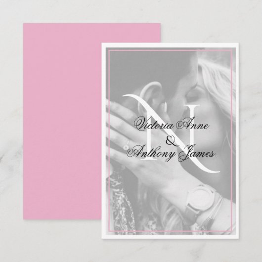 モノグラムフォトスクリプトピンク結婚ズサンキューカード サンキューカード (正面/裏面)