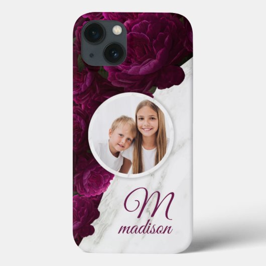 モノグラムフォトモダンフローラ大理石名前をカスタムする Case-Mate iPhoneケース (裏面)