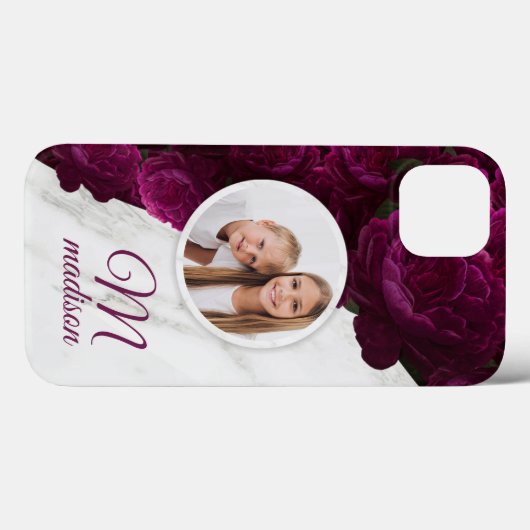 モノグラムフォトモダンフローラ大理石名前をカスタムする Case-Mate iPhoneケース (裏面 (横))